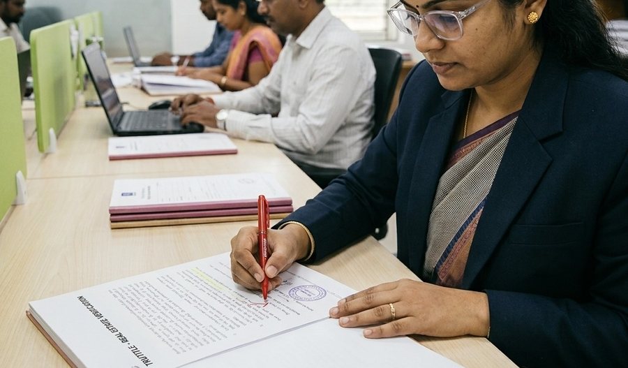 Property documents being examined against a verification checklist